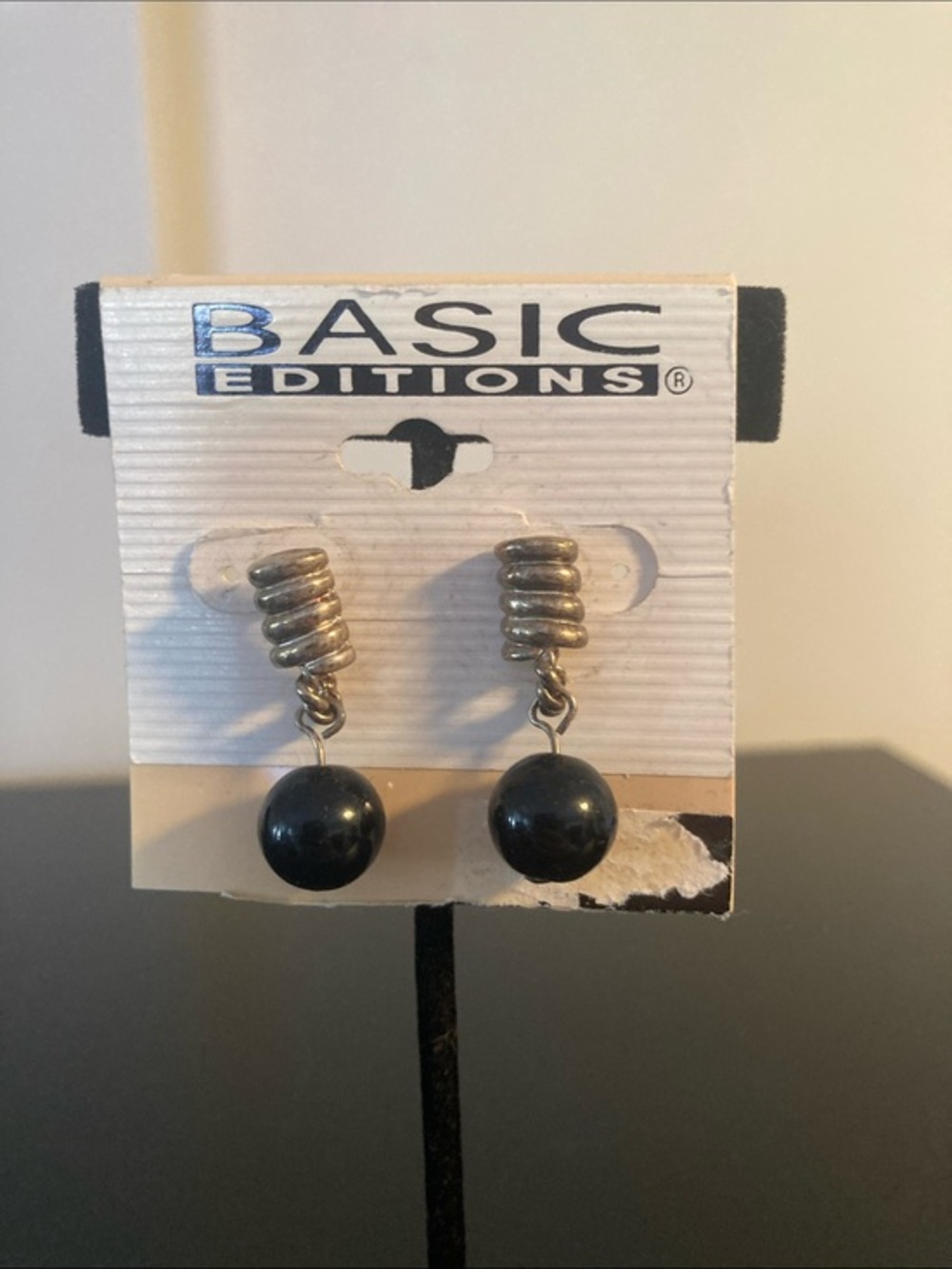 Basic Editions Black Drop Bead Earrings with Coil Detail